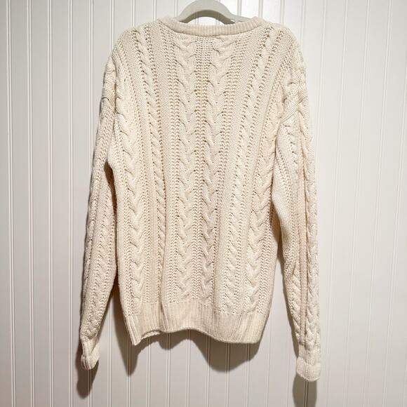 Vintage Cotton Cableknit Sweater Cream Tunic Length Size Large - Picture 5 of 5